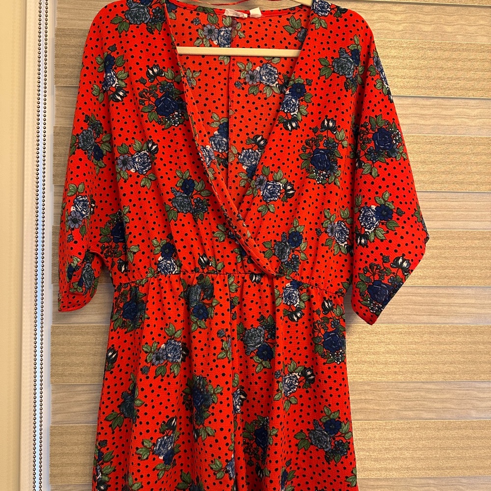 Ripe Red and Blue Floral Long Sleeve Dress